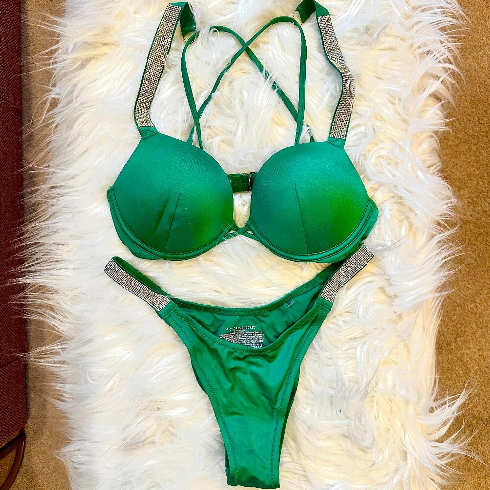 NWOT Victoria's Secret Bombshell Rhinestone Shine Bikini - 34C | M